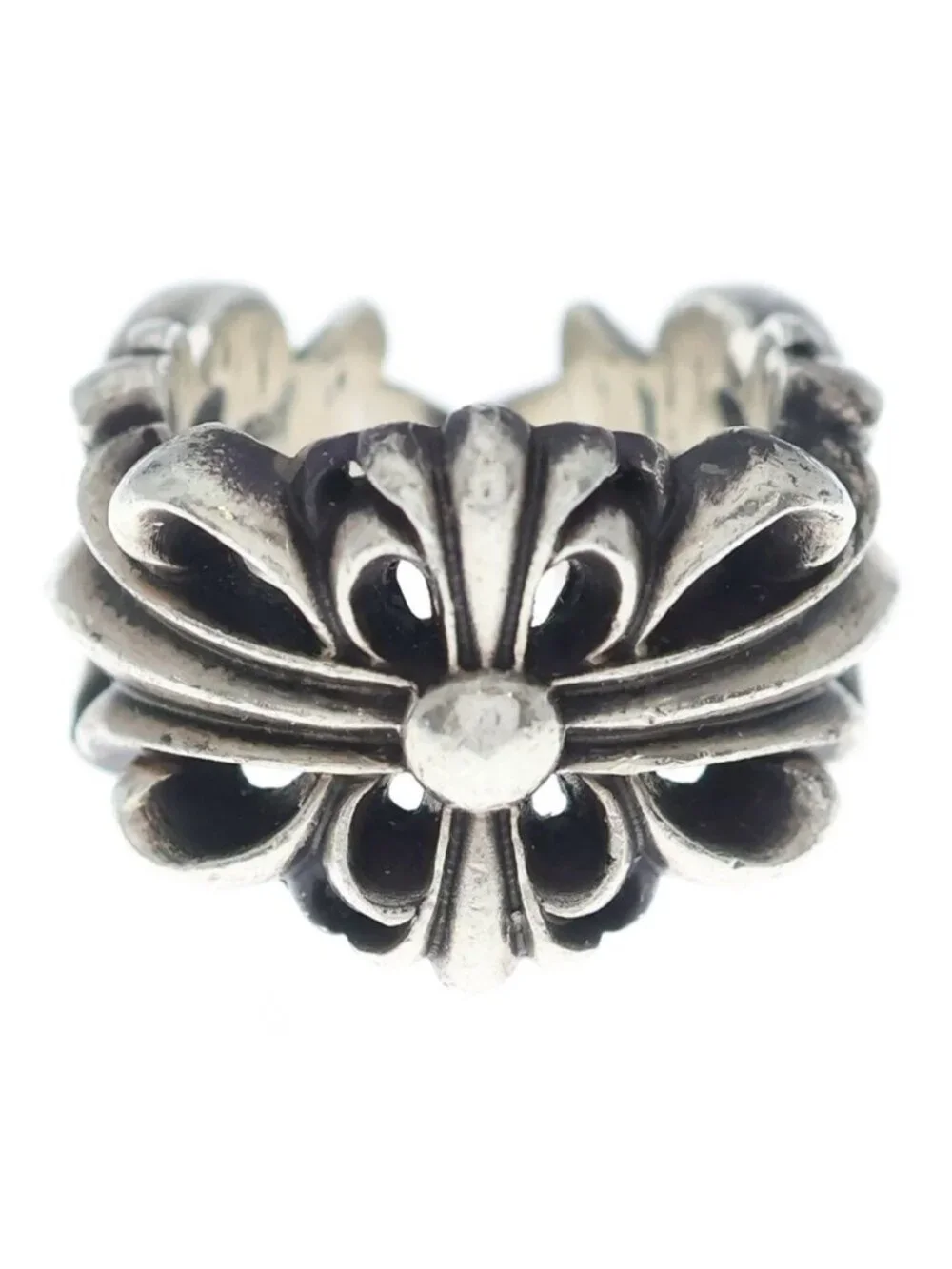 Chrome Hearts Dbl Flrl Crs Double Floral Cross Ring Silver